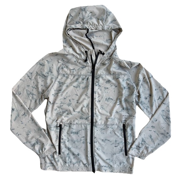 Municipal Other - Municipal Jacket Mens Small Beige Black Dye Lightweight Full Zip Hooded Running